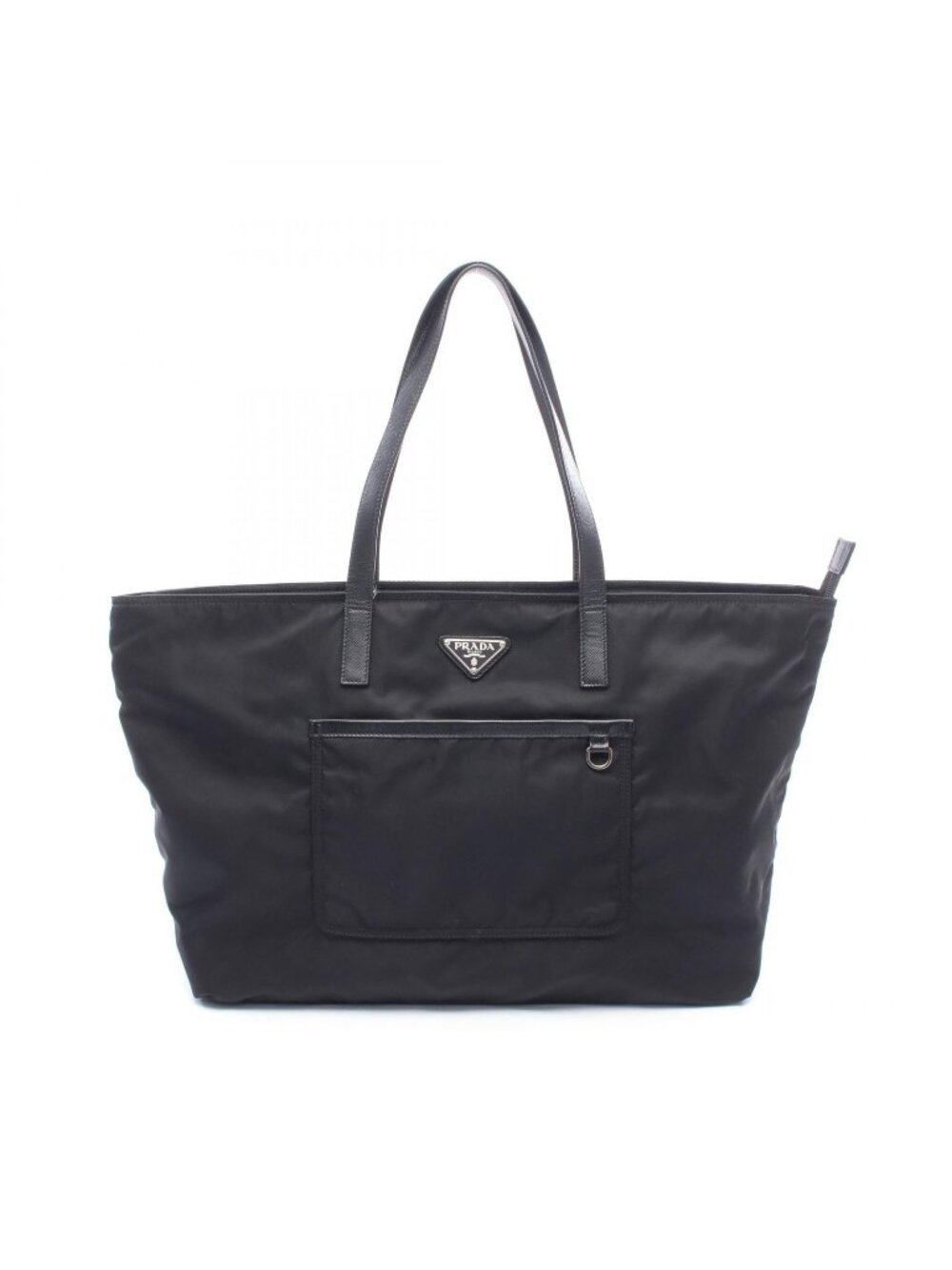 Prada Tote Bag Black Nylon Saffiano Leather Triangle Logo